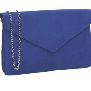 Royal blue faux suade envelope clutch